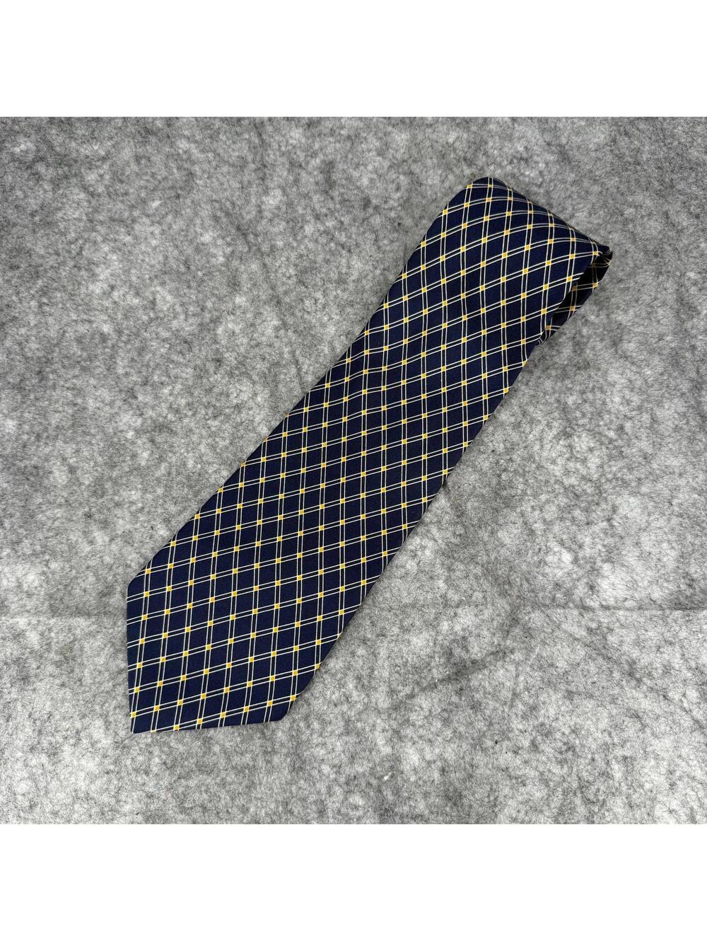 Lauren Ralph Lauren Silk Tie Navy Blue Yellow Crosshatch Pattern 57L 4W 131